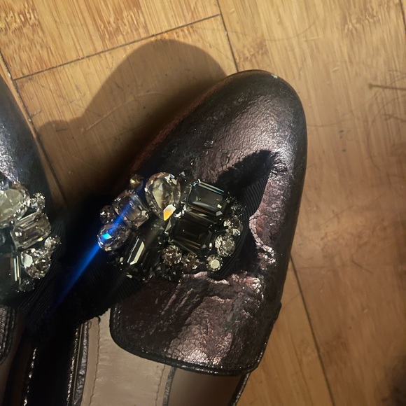 MIU MIU cracked leather crystal embellished loafers. - Picture 3 of 5